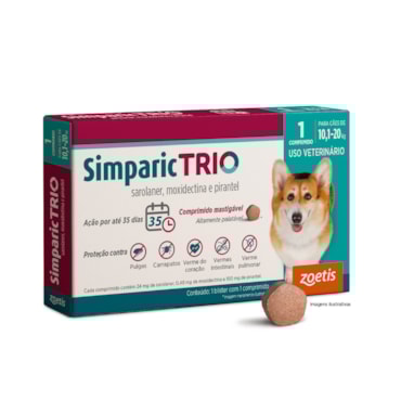Simparic TRIO® Antiparasitário Palatável 24mg para Cães de 10,1 a 20kg 1 Comprimido