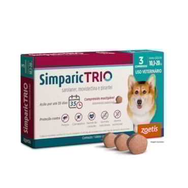 Simparic TRIO® Antiparasitário Palatável 24mg para Cães de 10,1 a 20kg 3 Comprimidos