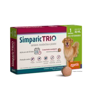 Simparic TRIO® Antiparasitário Palatável 48mg para Cães de 20,1 a 40kg 1 Comprimido