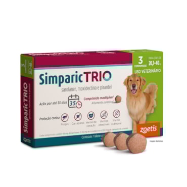 Simparic TRIO® Antiparasitário Palatável 48mg para Cães de 20,1 a 40kg 3 ComprimidoS