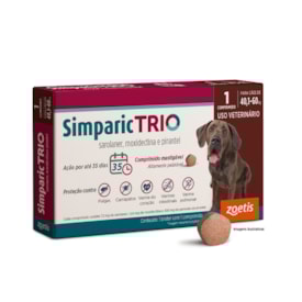 Simparic TRIO® Antiparasitário Palatável 72mg para Cães de 40,1 a 60kg 1 Comprimido