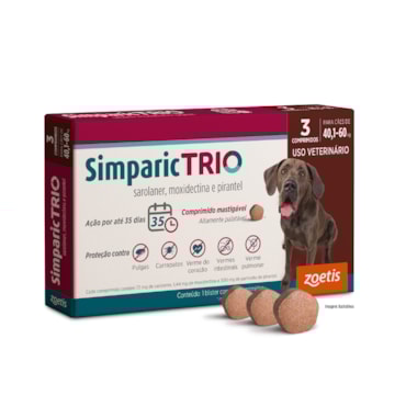 Simparic TRIO® Antiparasitário Palatável 72mg para Cães de 40,1 a 60kg 3 Comprimidos