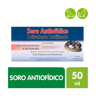 Soro Antiofídico Polivalente Liofilizado Uso Veterinário 50 ml