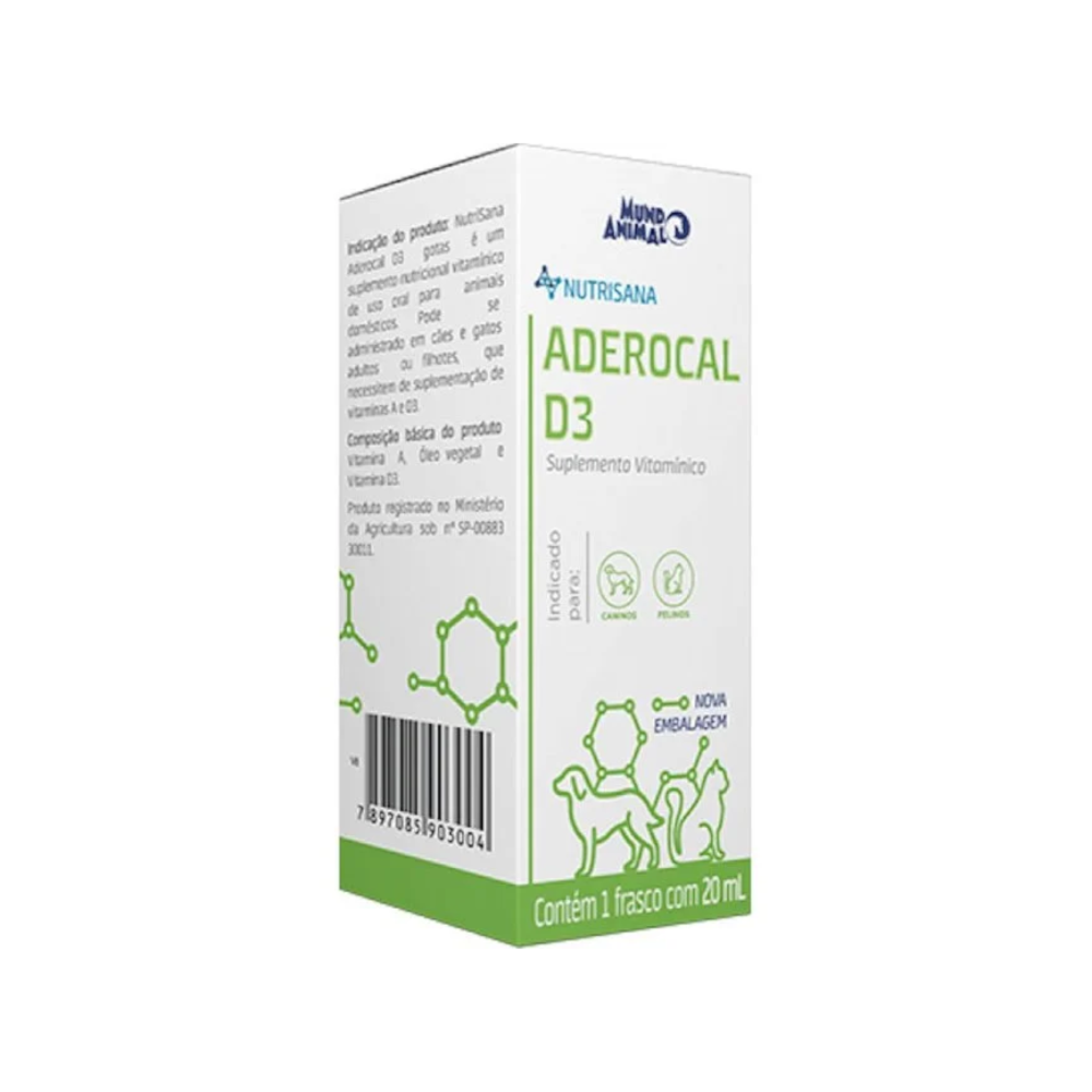 Suplemento Aderocal D3 Nutrisana para Cães e Gatos 20ml