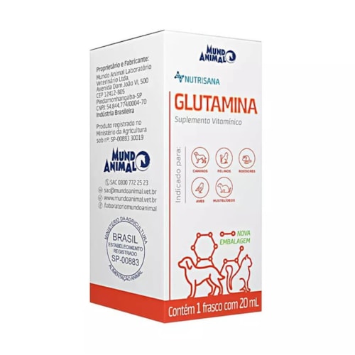 Suplemento Alimentar Glutamina Nutrisana Mundo Animal 20ml