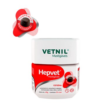 Suplemento Hepvet Vetnil Comprimidos Mastigáveis 30cp