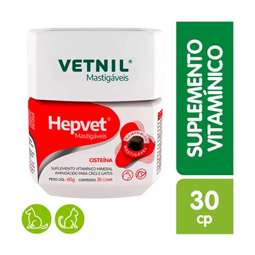 Suplemento Hepvet Vetnil Comprimidos Mastigáveis para Cães e Gatos 60g