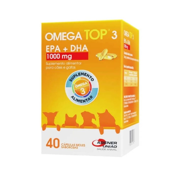 Suplemento Omega TOP 3 Agener para Cães e Gatos 40 Cápsulas