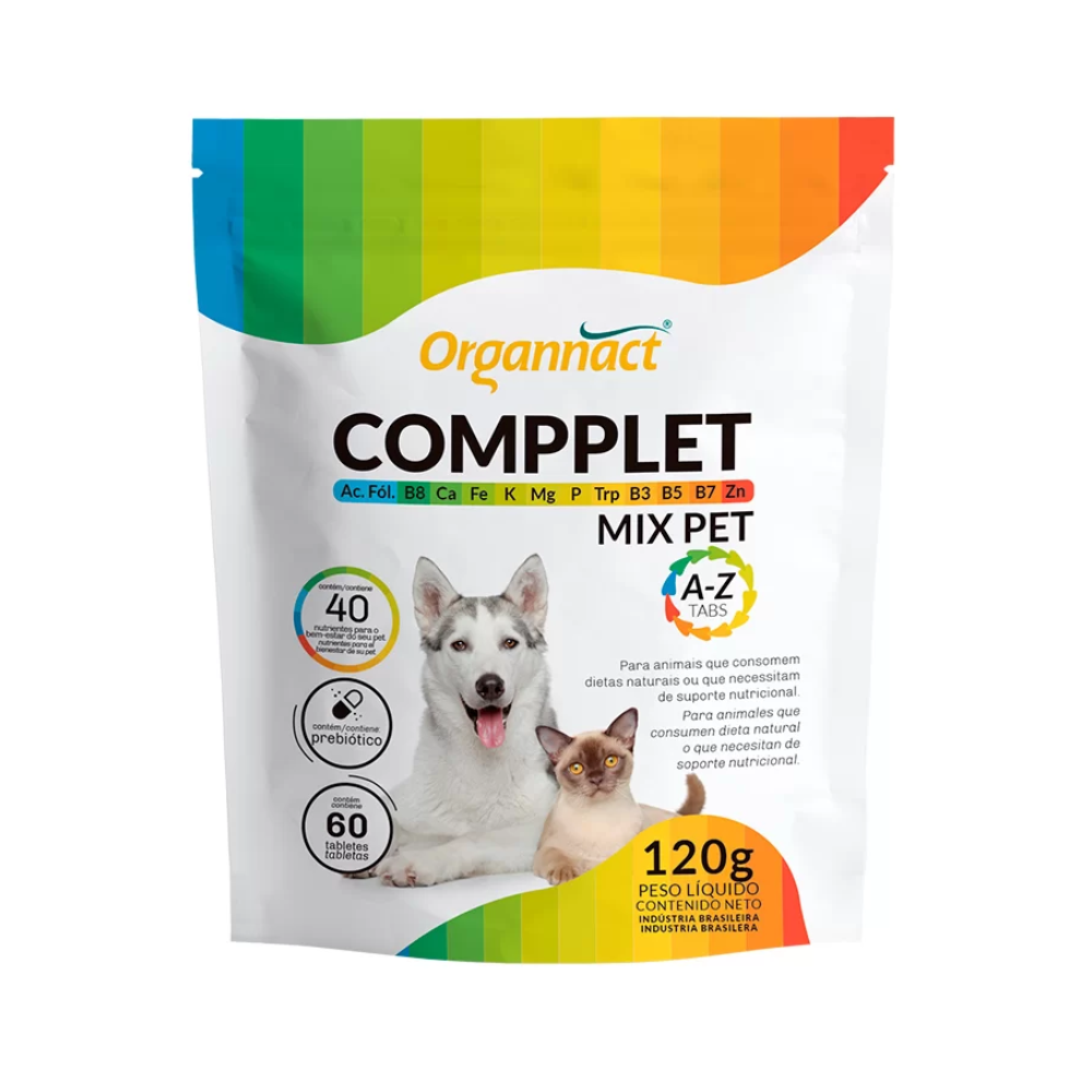 Suplemento Organnact Compplet Mix Pet A-Z Tabs para Cães e Gatos 120mg