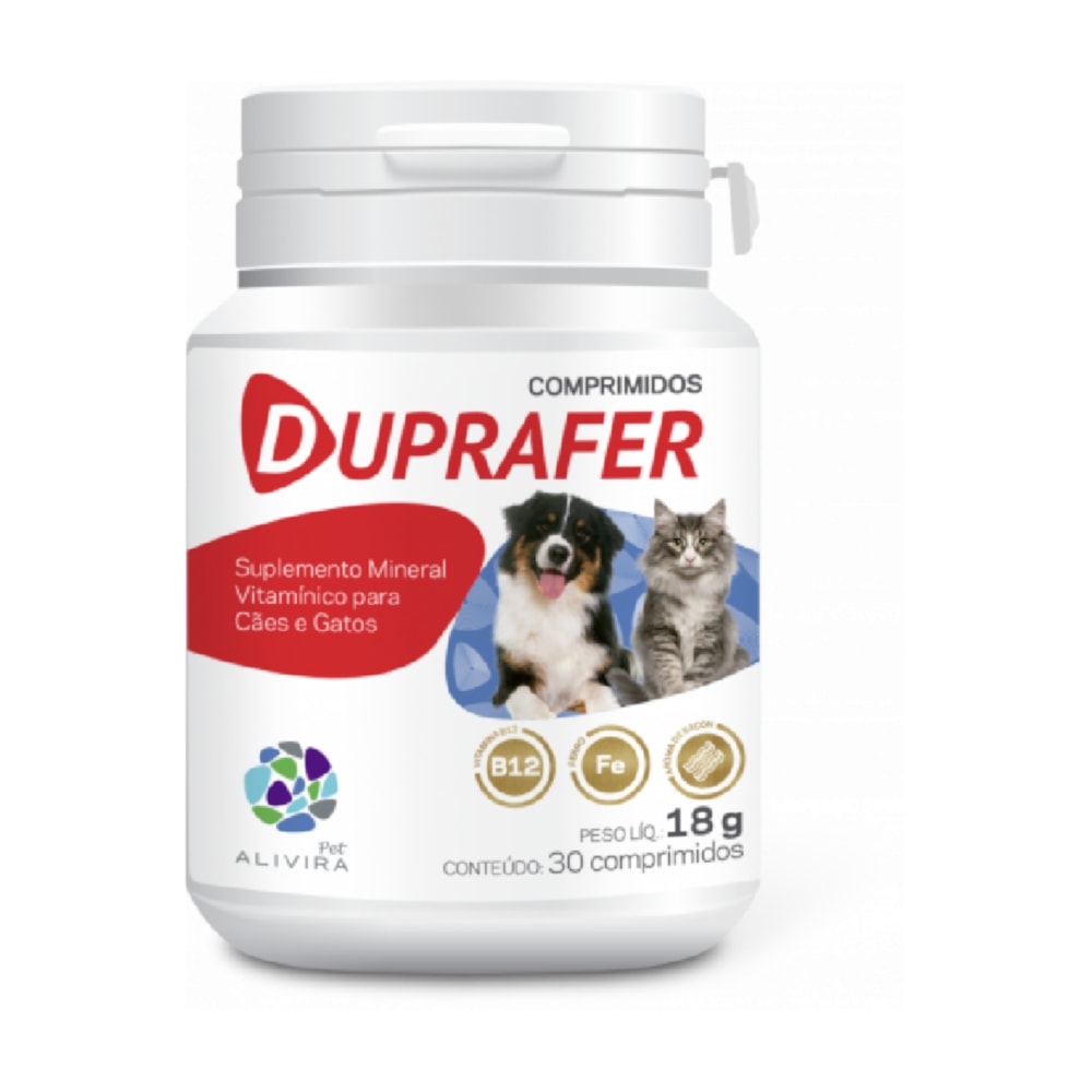 Suplemento para Cães e Gatos Duprafer 30 Comprimidos Alivira