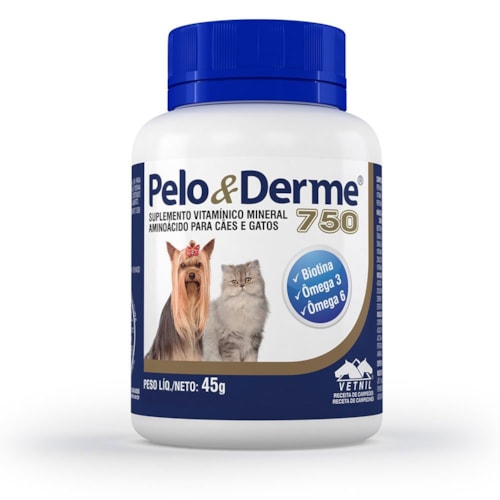 Suplemento Pelo & Derme 750mg Vetnil para Cães e Gatos com 30 Cápsulas