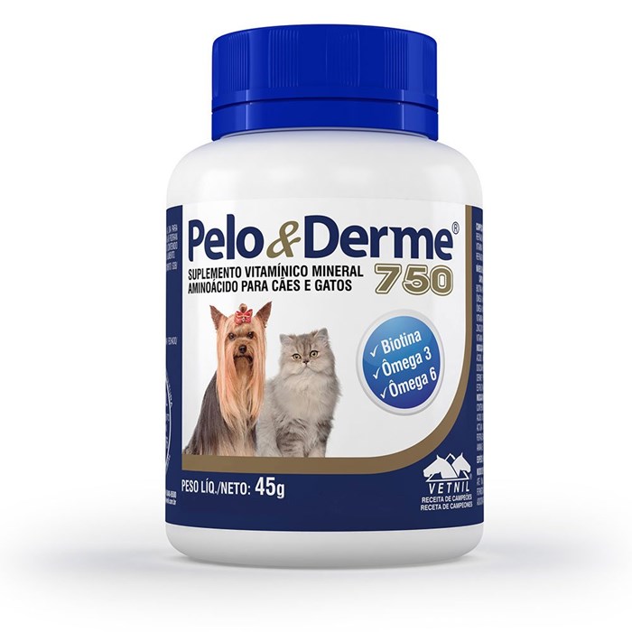 Suplemento Pelo & Derme 750mg Vetnil para Cães e Gatos com 30 Cápsulas