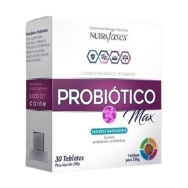 Suplemento Probiótico Max Nutrafases Vetzam para Cães - 30 Tabletes Mastigáveis Sabor Carne