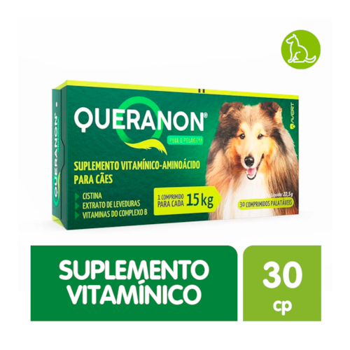 Suplemento Queranon Avert Pele e Pelagem para Cães até 15KG - 30 Comprimidos