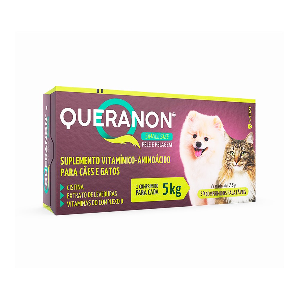 Suplemento Queranon Avert Pele e Pelagem para Cães e Gatos 30 Comprimidos