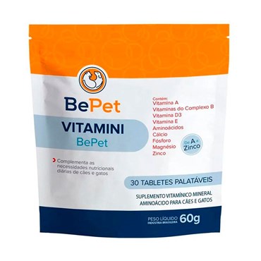 Suplemento Vitamínico Bepet Vitamini Cães e Gatos 60g