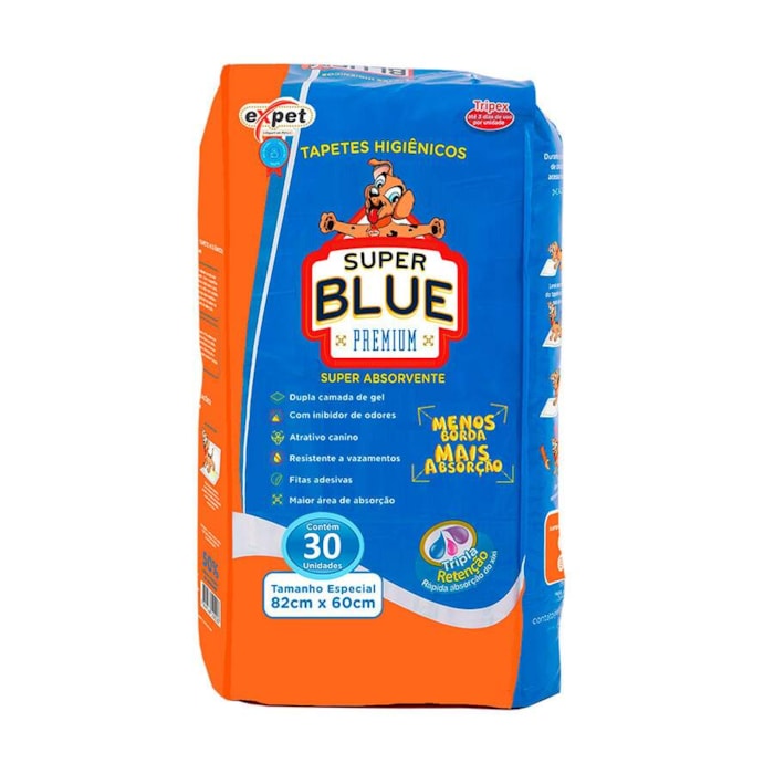 Tapete Higiênico Expet Super Blue Premium com 30 Unidades