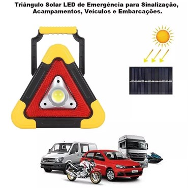 Triângulo de Sinalização Lanterna de Emergência Led Solar Carregador de Celular