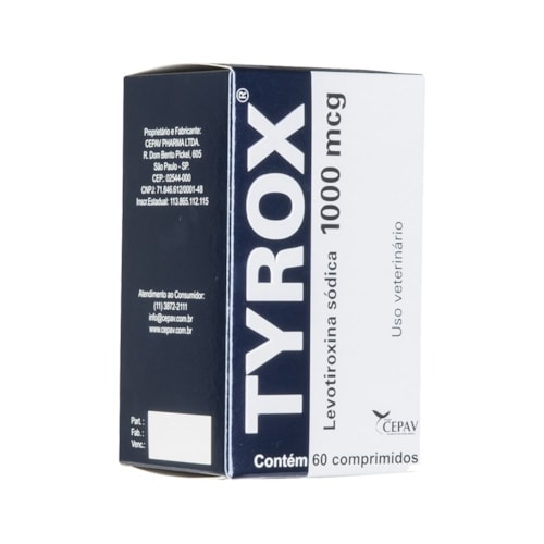 Tyrox Levotiroxina Sódica Reposição Hormonal Para Cães 60 Comprimidos - Cepav