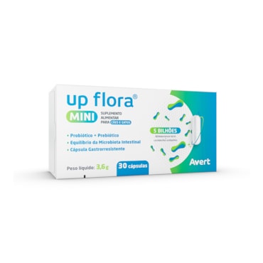 Up Flora Mini Suplemento Prébiótico e Probiótico para Cães e Gatos 30 Cápsulas