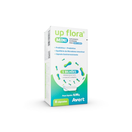 Up Flora Mini Suplemento Prébiótico e Probiótico para Cães e Gatos 8 Cápsulas