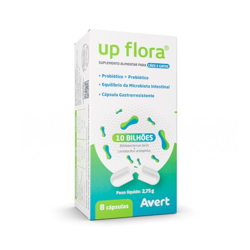 Up Flora Suplemento Alimentar Probiótico + Prébiótico Cães e Gatos 8 Cápsulas