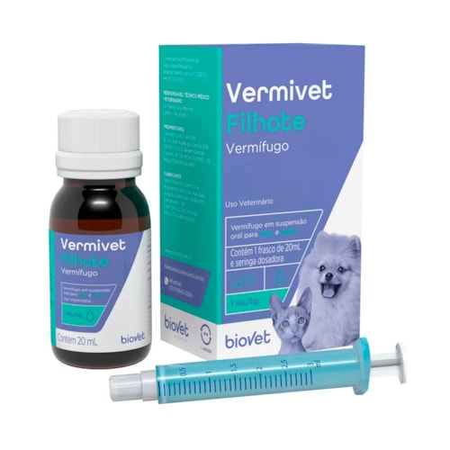 Vermífugo Biovet Vermivet para Cães e Gatos Filhotes 20ml 