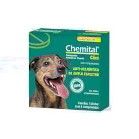Vermífugo Chemital Praziquantel para Cães Adultos 4 Comprimidos