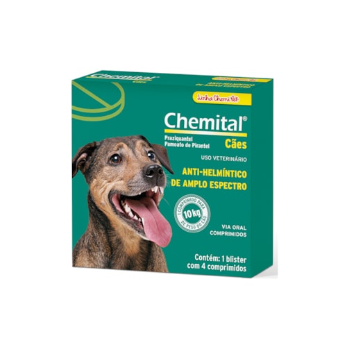 Vermífugo Chemital Praziquantel para Cães Adultos 4 Comprimidos