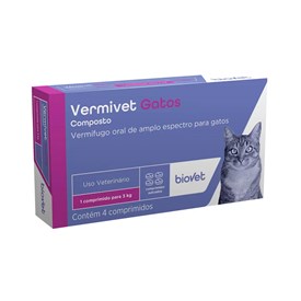 Vermífugo Vermivet Composto para Gatos 300mg  4 Comprimidos