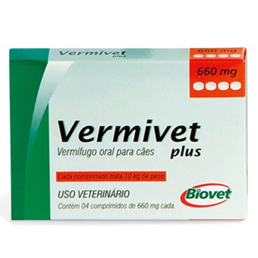 Vermífugo Vermivet Plus 660 mg para Cães com 4 Comprimidos