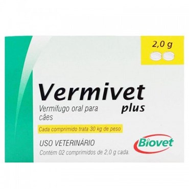 Vermífugo Vermivet Plus para Cães com 2 Comprimidos  2,0g 