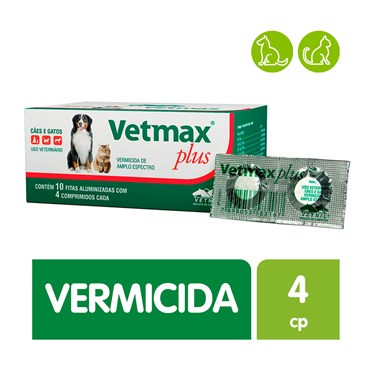 Vermífugo Vetmax Plus Vetnil para Cães e Gatos 4 Comprimidos