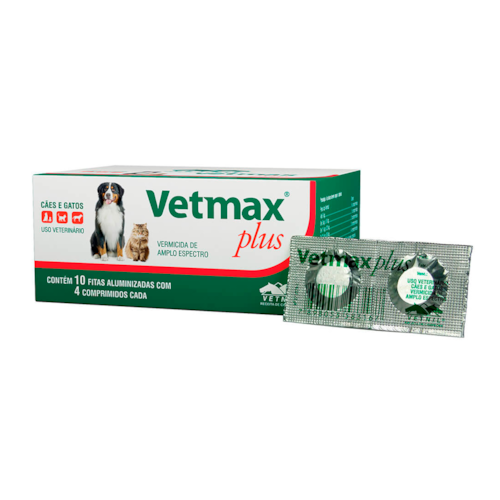 Vermífugo Vetmax Plus Vetnil para Cães e Gatos 4 Comprimidos