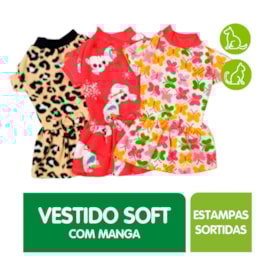 Vestido Soft Impactus Pet com Manga para Cães e Gatos Estampas Sortidas