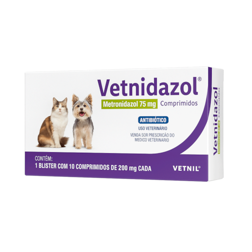 Vetnidazol Comprimidos Metronidazol Antimicrobiano 75 mg Cães e Gatos 10 Comprimidos