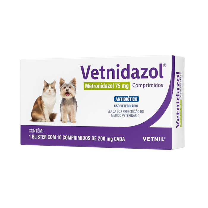 Vetnidazol Comprimidos Metronidazol Antimicrobiano 75 mg Cães e Gatos 10 Comprimidos