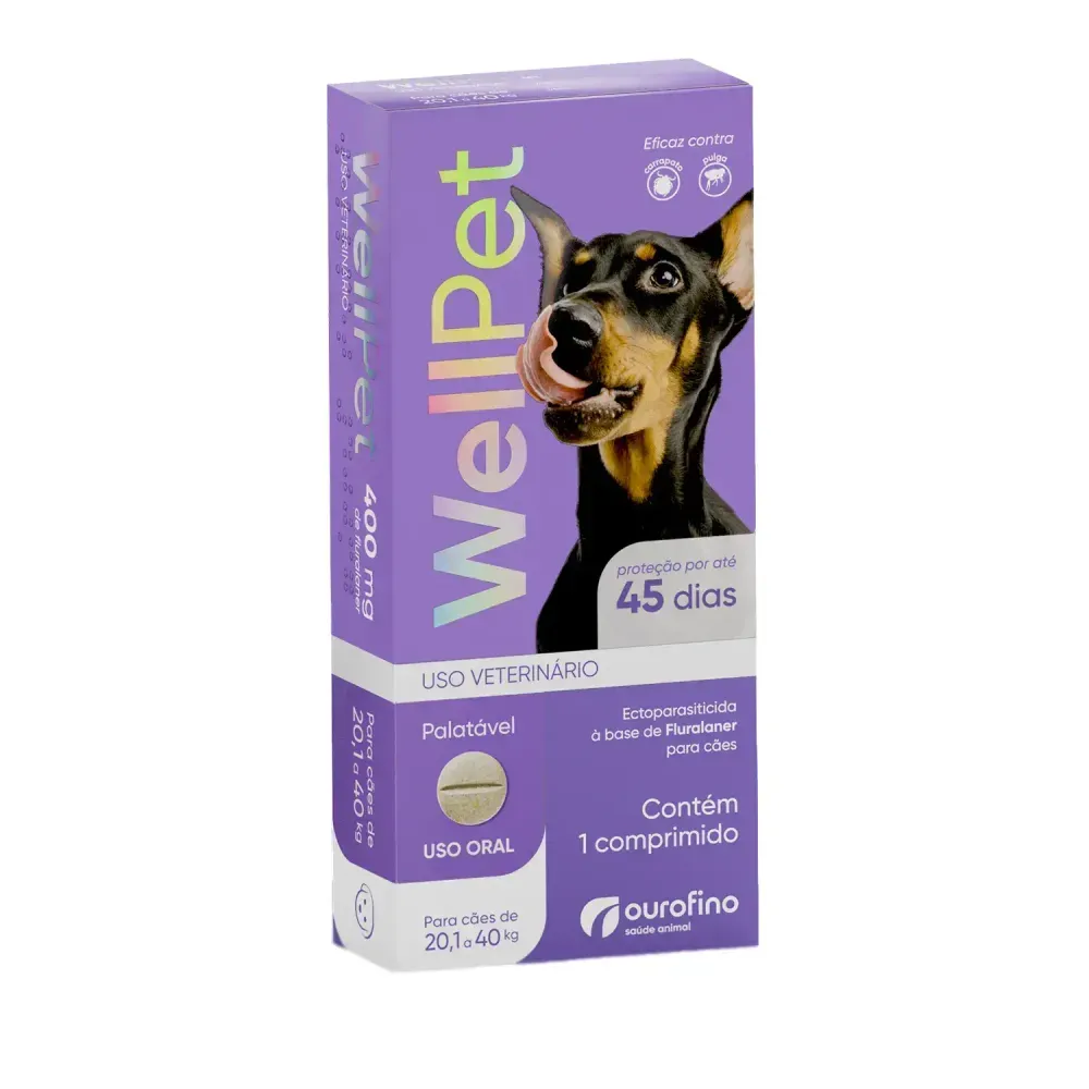 WellPet Antiparasitário Ouro Fino 400 mg Cães de 20,1 a 40 kg